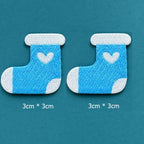sky blue heart stocking embroidered stick-on patches — pair of bright sky blue stockings with white cuff white heart and white toe 30x30mm