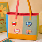 coquette heart embroidered stick-on patches on canvas tote bag