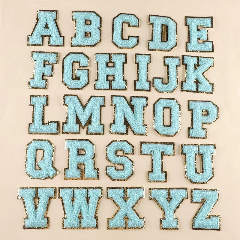 6-Color Suede Gold Trim Alphabet Patches (Iron-On)