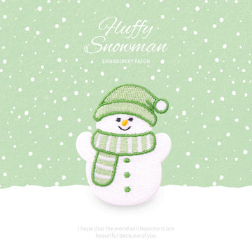green striped scarf snowman fluffy winter embroidered stick-on patch