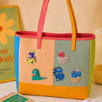 cute cartoon dinosaur embroidered stick-on patches on canvas tote bag