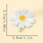 white cosmos flower with yellow center embroidered stick-on patch
