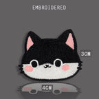 tuxedo cat head round face with pink ears embroidered patch
