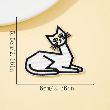 alert lying minimalist white cat embroidered stick-on patch