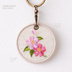 cherry blossom botanical double-sided embroidered keychain charm