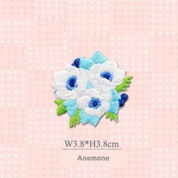 blue anemone embroidered stick-on patch
