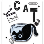 melting black cat in glass mug embroidered patch poster