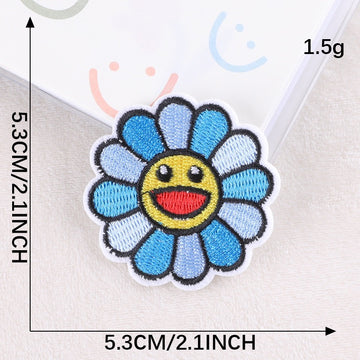 blue skies gradient smiley flower embroidered stick-on patch