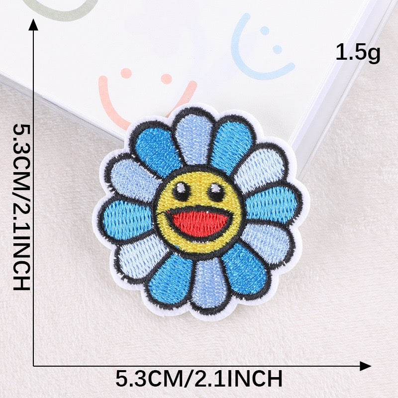 blue skies gradient smiley flower embroidered stick-on patch