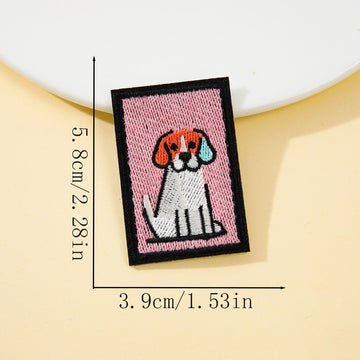 floppy ear beagle retro pop art embroidered stick-on patch on pink background
