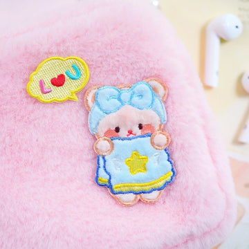 cozy spa bear plush embroidered stick-on patch