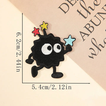 running soot sprite embroidered patch with three colorful stars