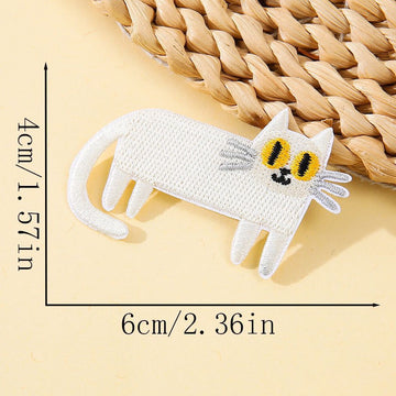 long standing minimalist white cat funny embroidered stick-on patch