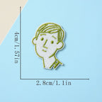 olive green classic-cut youth minimalist line art embroidered stick-on patch