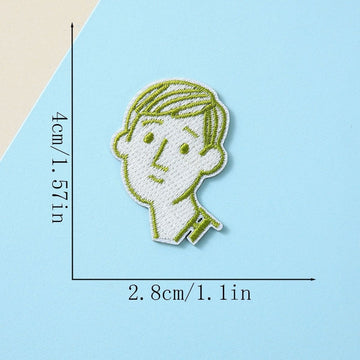 olive green classic-cut youth minimalist line art embroidered stick-on patch