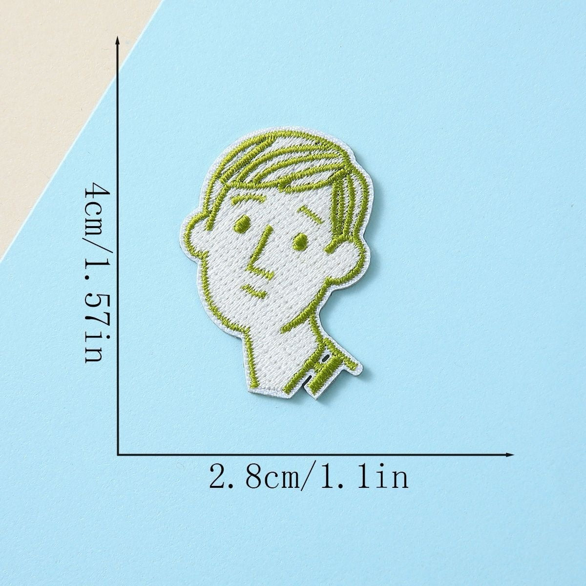 olive green classic-cut youth minimalist line art embroidered stick-on patch