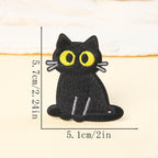 sitting upright black cat embroidered stick-on patch — large yellow-green eyes