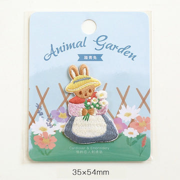 flower picking bunny garden embroidered stick-on patch