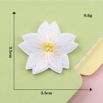 pure white cherry blossom sakura elegant embroidered stick-on patch