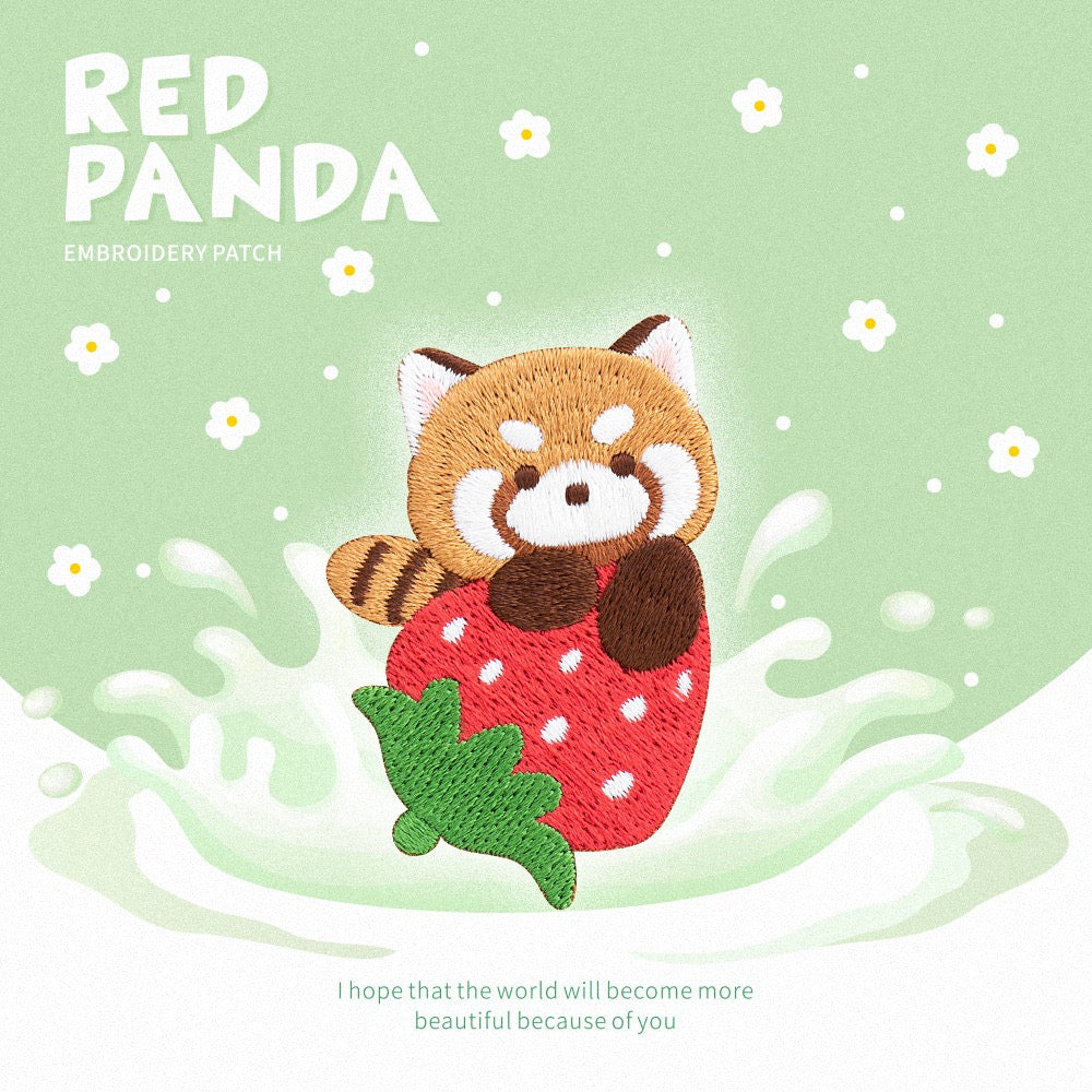 Whimsical Red Panda Art & Adventure Stick-On Embroidered Patches