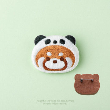 Embroidered Pins of a Cute Red Panda in a Hat