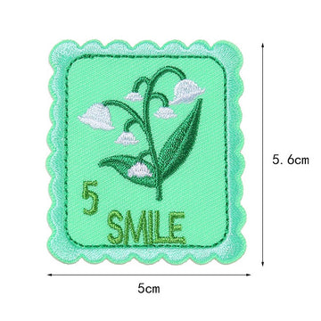 lily of the valley smile floral postage stamp embroidered stick-on patch