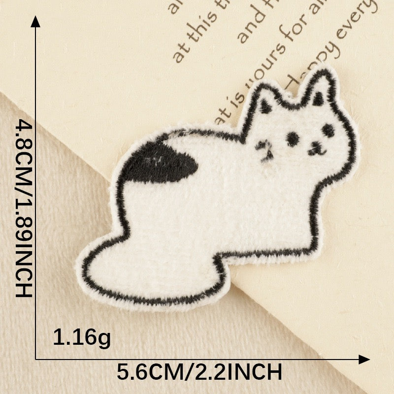 cozy loafing kawaii black and white cat embroidered stick-on patch