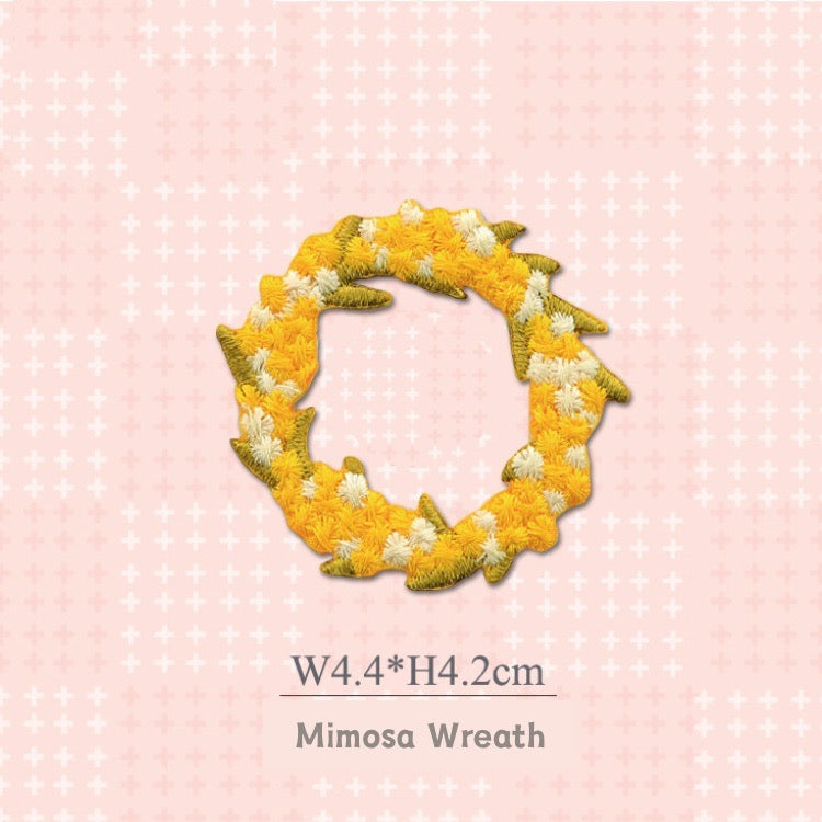 mimosa wreath embroidered stick-on patch