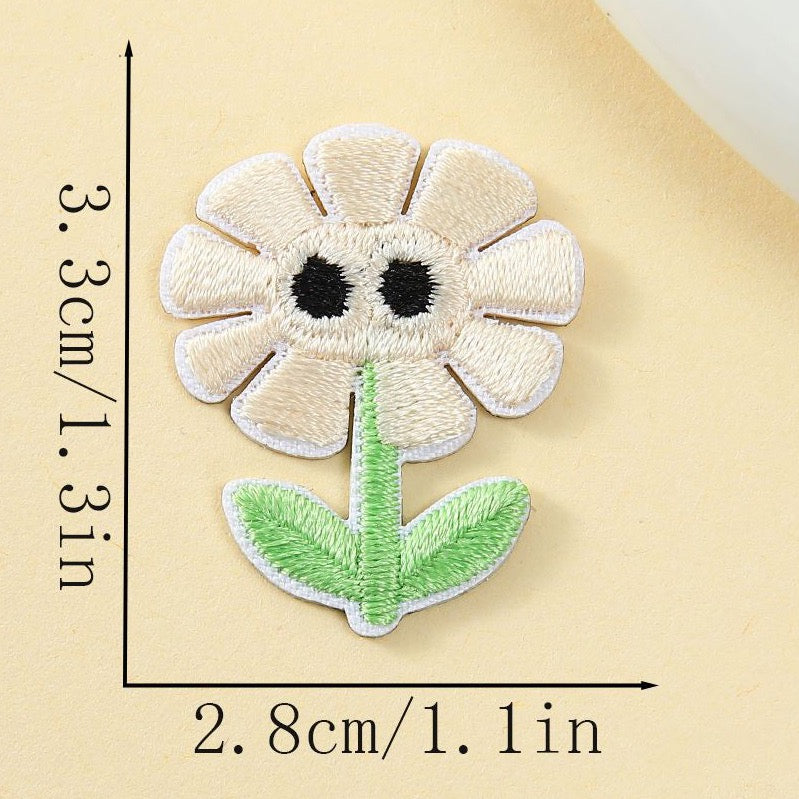 clueless cream daisy googly eyes embroidered stick-on patch