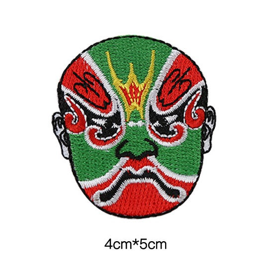 green valiant figure Peking Opera face mask embroidered stick-on patch