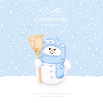 light blue broom snowman fluffy winter embroidered stick-on patch