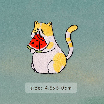 summer chill cat eating watermelon embroidered stick-on patch