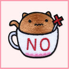 no white teacup cat kawaii embroidered stick-on patch