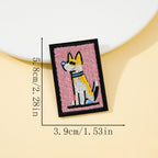 pointy ear akita retro pop art embroidered stick-on patch on pink background