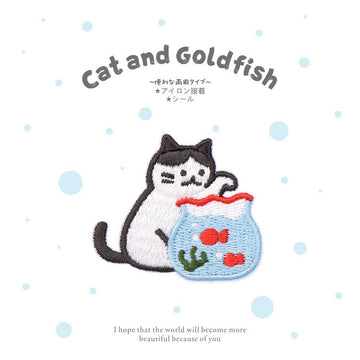 Cat and Goldfish Embroidered Patches - Multiple Designs Available - CheerCove