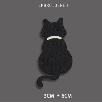 ignoring black cat back view embroidered stick-on patch