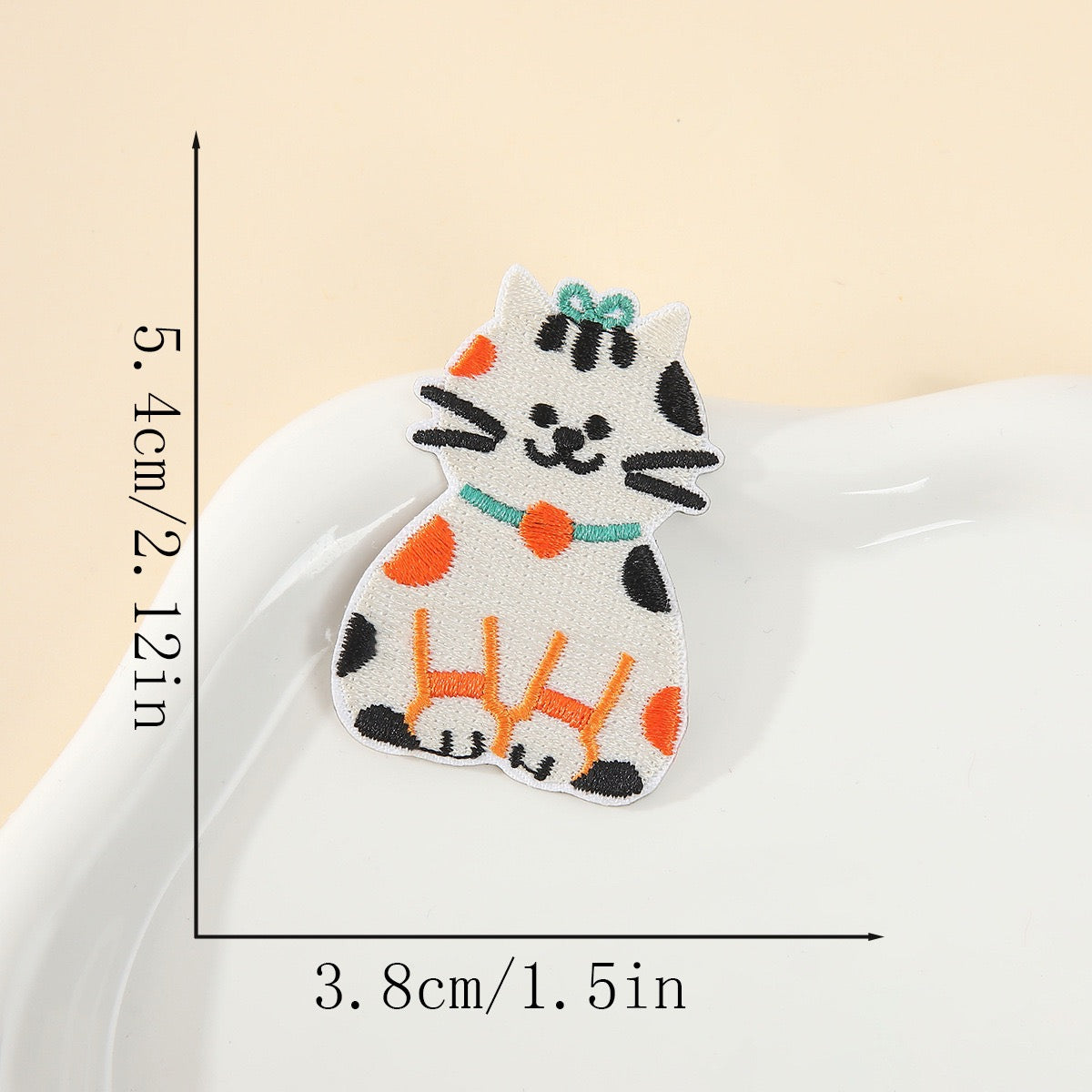 calico cat with teal bow whimsical dapper embroidered stick-on patch