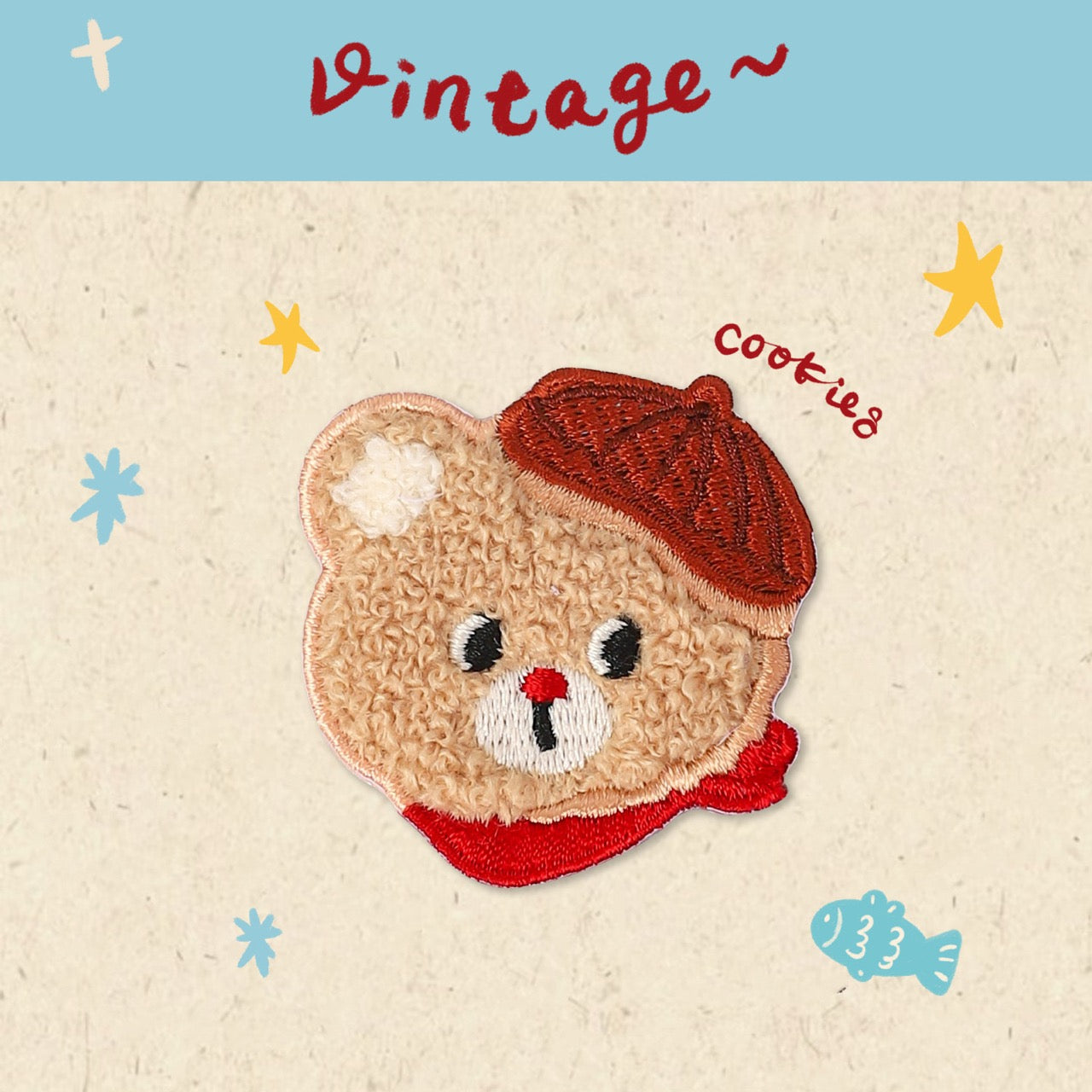 classic parisian bear chenille embroidered stick-on patch