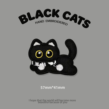 Scarf-Wearing Black Cat Patches (Stick-On) - CheerCove