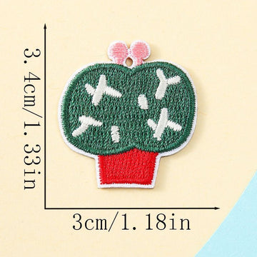 heart-topped cactus pastel botanical embroidered stick-on patch