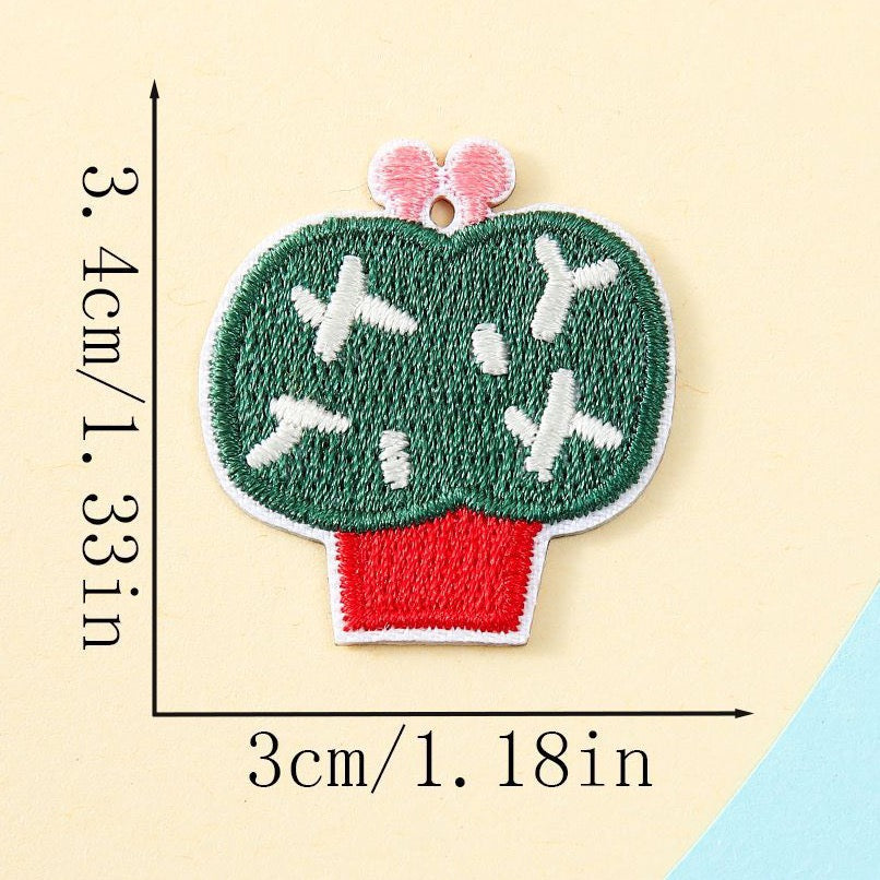 heart-topped cactus pastel botanical embroidered stick-on patch
