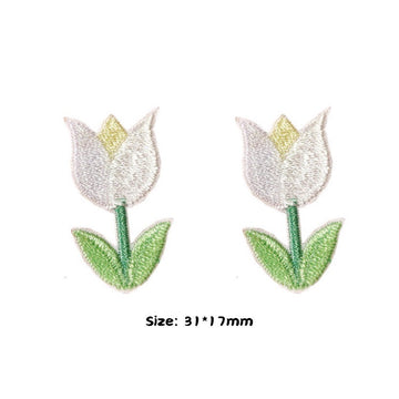 twin white mini tulip embroidered stick-on patches