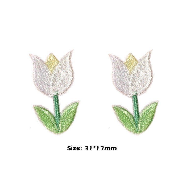 twin white mini tulip embroidered stick-on patches