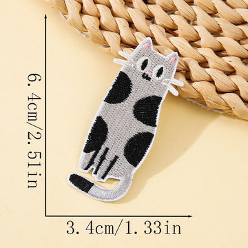 tall grey spotted derpy cat funny embroidered stick-on patch