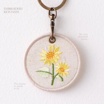 sunflower botanical double-sided embroidered keychain charm