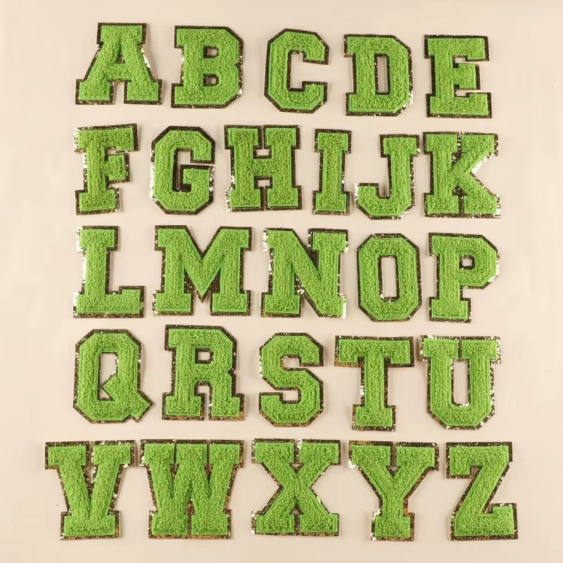 6-Color Suede Gold Trim Alphabet Patches (Iron-On)