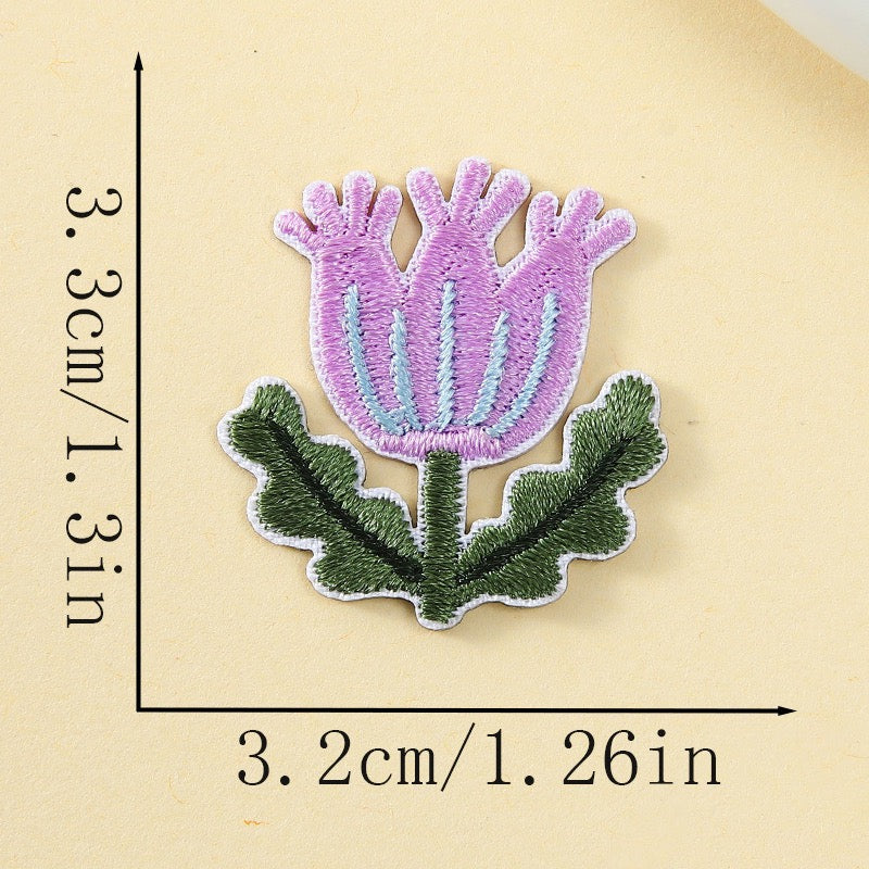purple thistle googly eyes embroidered stick-on patch