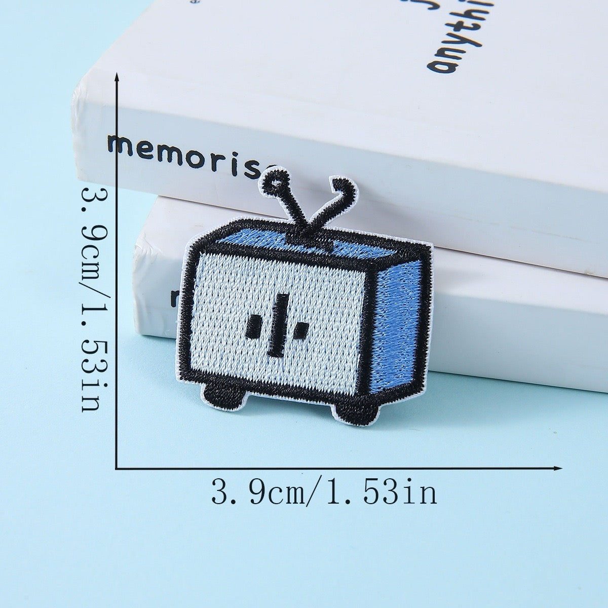 retro blue television with antenna embroidered stick-on patch