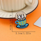 fluffy dog in blue plaid cup embroidered stick-on patch