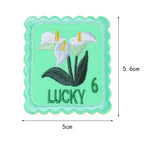 white calla lily lucky floral postage stamp embroidered stick-on patch